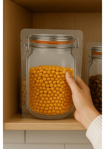 Elit Kavanoz Tasarım Kilitli Şeffaf Doypack Kahve Kuruyemiş Bakliyat Saklama Torbası 15X22 cm 10LU fiyatları