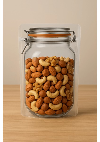 Elit Kavanoz Tasarım Kilitli Şeffaf Doypack Kahve Kuruyemiş Bakliyat Saklama Torbası 15X22 cm 10LU modelleri