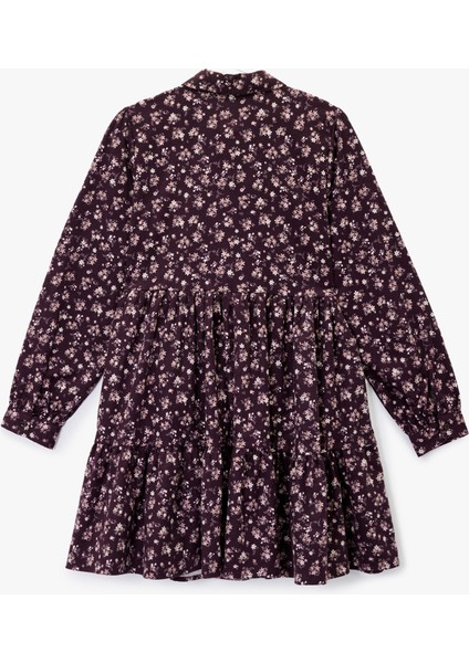 Rahat Kalıp Uzun Kollu Gömlek Yaka Mini Çiçekli Pazen Elbise fiyatları