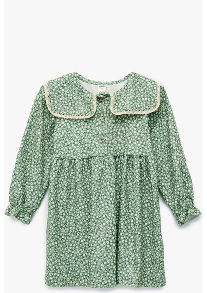 Bebe Yaka Uzun Kollu Çiçekli Elbise