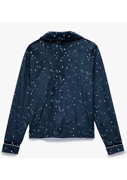 Rahat Kalıp Uzun Kollu Gömlek Yaka Yıldızlı Kadife Pijama Üstü fiyatları