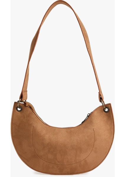 Fermuarlı Suni Süet Omuz Çantası