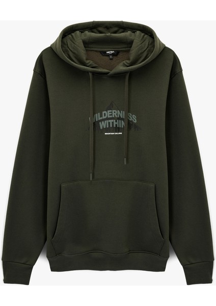 Regular Fit Uzun Kollu Kanguru Cepli Baskılı Kapşonlu Sweatshirt