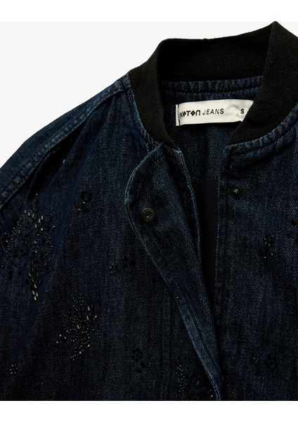 Çıtçıt Düğmeli Taş Detaylı Uzun Kollu Dik Yaka Denim Ceket fırsatları