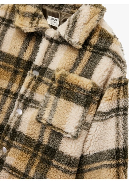 Cep Detaylı Uzun Kollu Ekoseli Polar Ceket modelleri