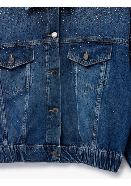 Uzun Kollu Klasik Yaka Düğmeli Cepli Taş Detaylı Denim Ceket modelleri