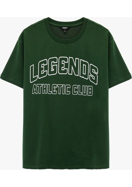 Regular Fit Kısa Kollu Pamuklu Bisiklet Yaka Baskılı Spor Tişört