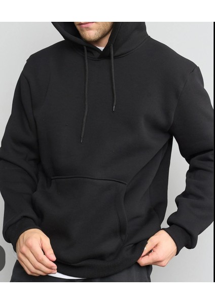 Erkek Kapüşonlu Kanguru Cepli Yumuşak Pamuklu Üç Iplik Kumaş Üst Kalite Sweatshırt