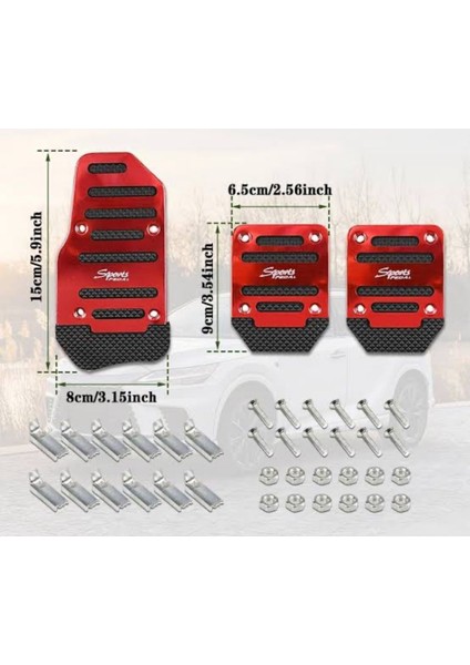 Araba Pedal Seti Spor Kaymaz Manuel Araba Gaz Fren Debriyaj Pedalı Kapağı Kırmızı