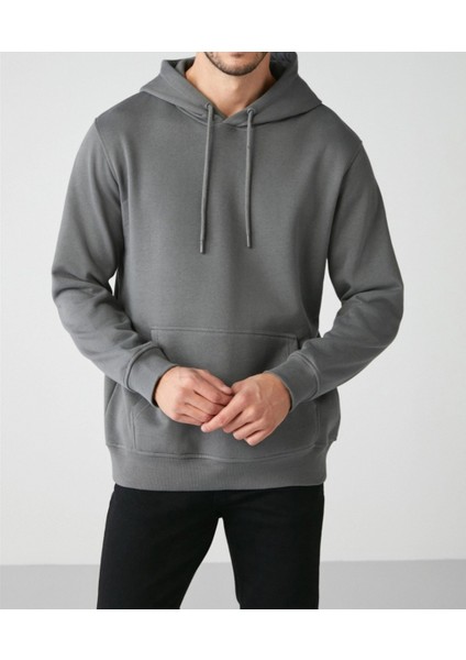 Erkek Kapüşonlu Kanguru Cepli Yumuşak Pamuklu Üç Iplik Kumaş Üst Kalite Sweatshırt