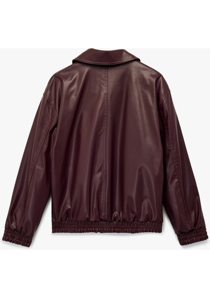 Klasik Yaka Cepli Fermuarlı Suni Deri Oversize Bomber Ceket fiyatları