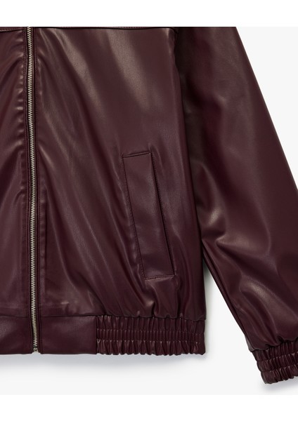 Klasik Yaka Cepli Fermuarlı Suni Deri Oversize Bomber Ceket modelleri
