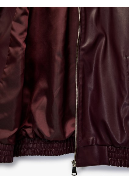 Klasik Yaka Cepli Fermuarlı Suni Deri Oversize Bomber Ceket fırsatları