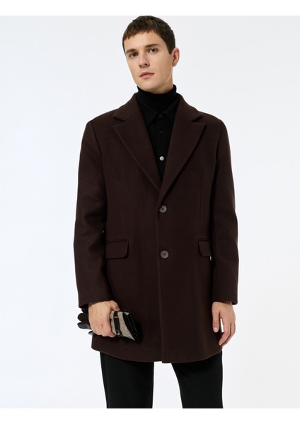 Uzun Kollu Kapaklı Cepli Düğmeli Mono Yaka Kaşe Kaban fırsatları