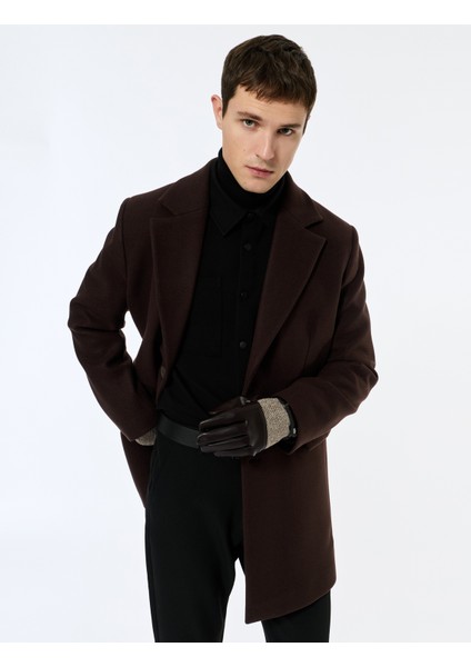 Uzun Kollu Kapaklı Cepli Düğmeli Mono Yaka Kaşe Kaban indirimleri