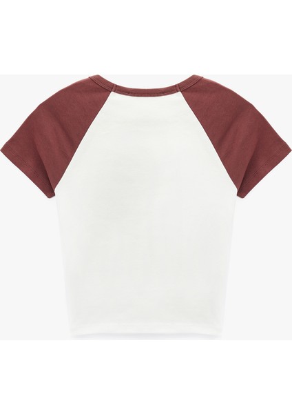 Slim Fit Pamuklu Renk Bloklu Kısa Kollu Bisiklet Yaka Crop Tişört Pijama Üstü fiyatları