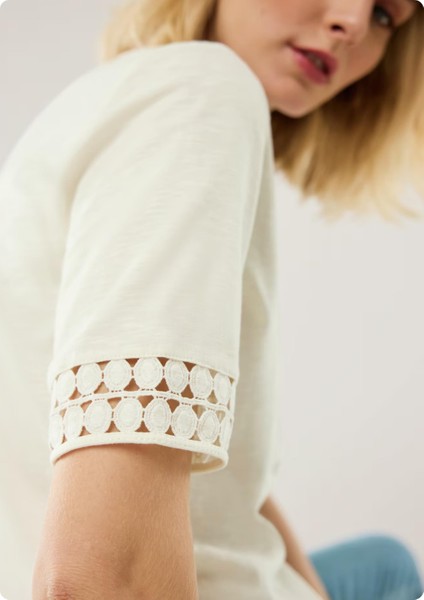 Walbusch 43-5957 / 890.947 / 280 Acık Yaka Kol Ucu Dantel Dıkıslı Kısa Kol Tsh indirimleri