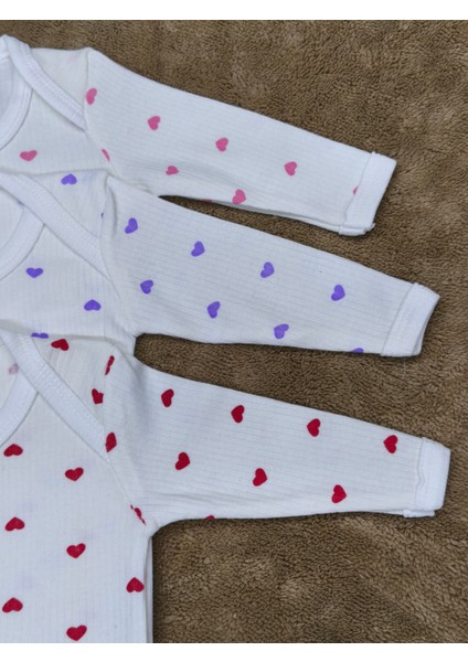 3'lü Kalp Desenli Uzun Kollu Çıtçıtlı Bebek Body Zıbın indirimleri