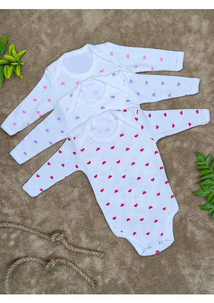 3'lü Kalp Desenli Uzun Kollu Çıtçıtlı Bebek Body Zıbın fiyatları