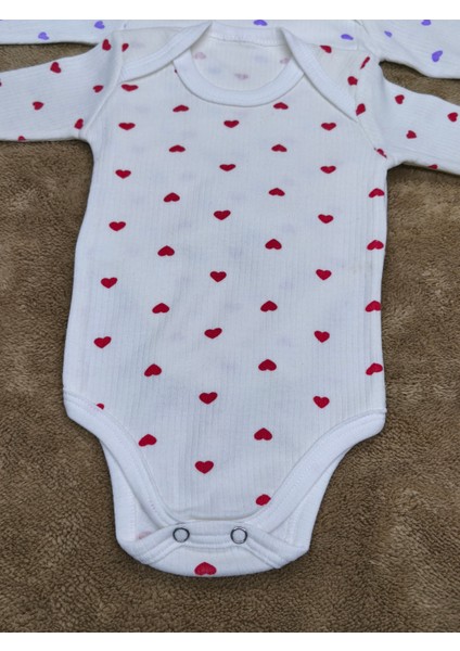 3'lü Kalp Desenli Uzun Kollu Çıtçıtlı Bebek Body Zıbın modelleri