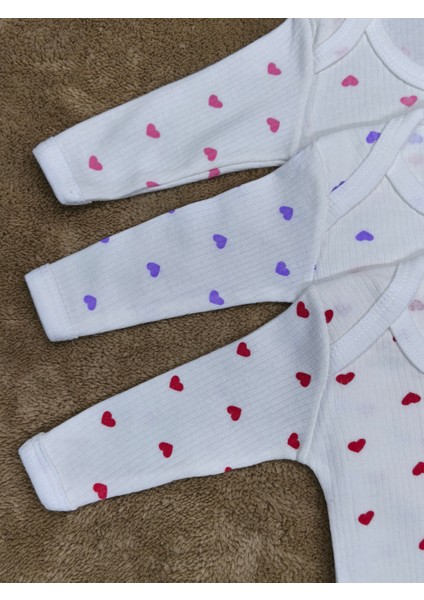 3'lü Kalp Desenli Uzun Kollu Çıtçıtlı Bebek Body Zıbın fırsatları