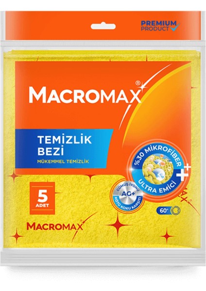 Macromax - Temizlik Bezi Microfiber 30X32CM 5 Adetli 1 Paket