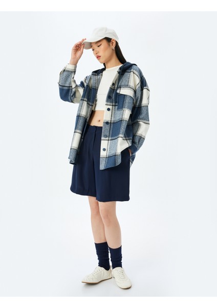 Kapüşonlu Cepli Oversize Uzun Kollu Oduncu Gömleği