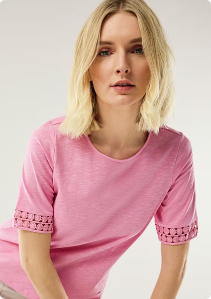 Walbusch 43-5957 / 890.947 / 280 Acık Yaka Kol Ucu Dantel Dıkıslı Kısa Kol Tsh modelleri