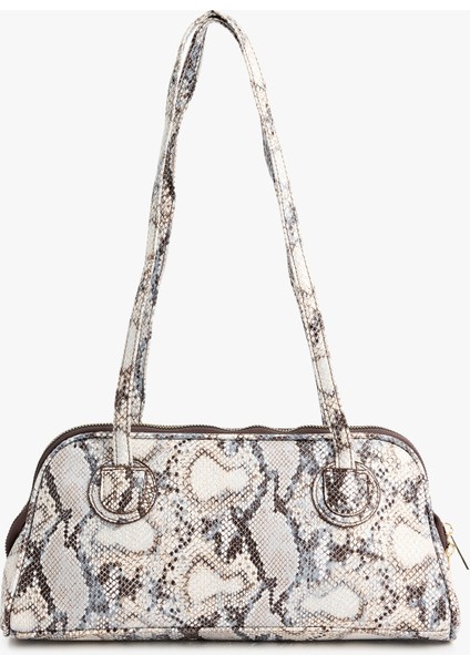 Yılan Derisi Desenli Fermuarlı Saplı Omuz Çantası