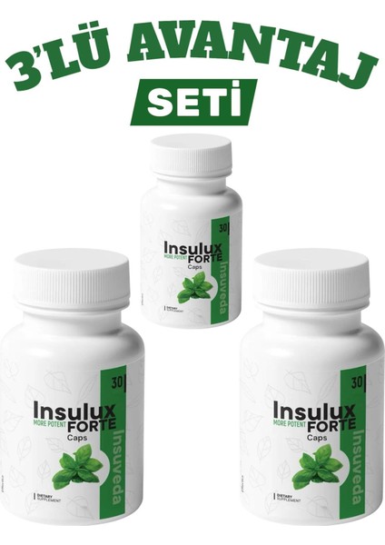 3 x 30 Caps Insulux Forte Gurmar,acı Yavşan,oğulotu ve Tarçın Özü Içeren Takviye Edici Gıda Detox Ürün Hediyesiyle