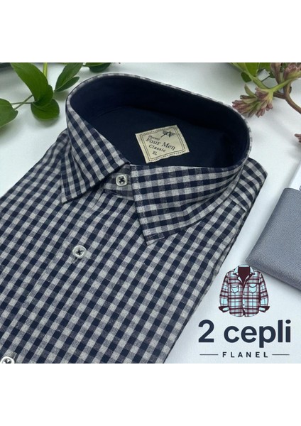 Klasik %100 Cotton Uzun Kollu Terletmeyen Kışlık Flanel Terletmeyen Gömlek (Regular Kalıp)