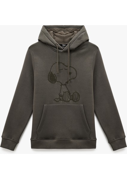 Uzun Kollu Kapşonlu Kanguru Cepli Lisanslı Snoopy Baskılı Sweatshirt