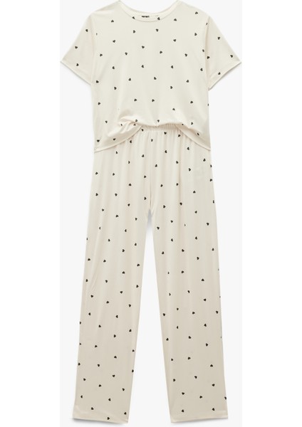 Kısa Kollu Bisiklet Yaka Puantiyeli Pijama Takımı