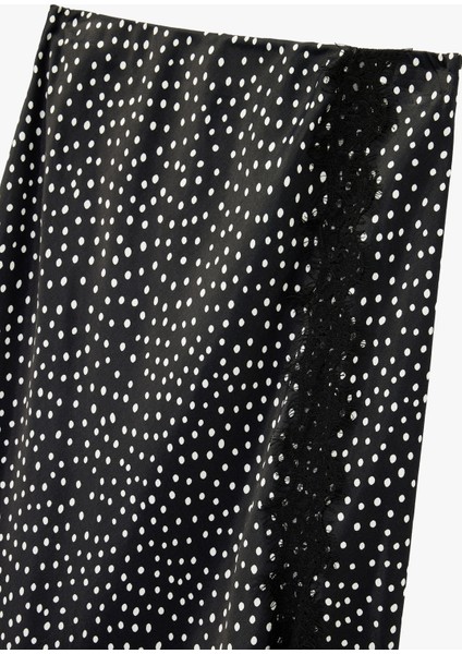 Viskon Puantiyeli Dantel Detaylı Midi Saten Çan Etek modelleri