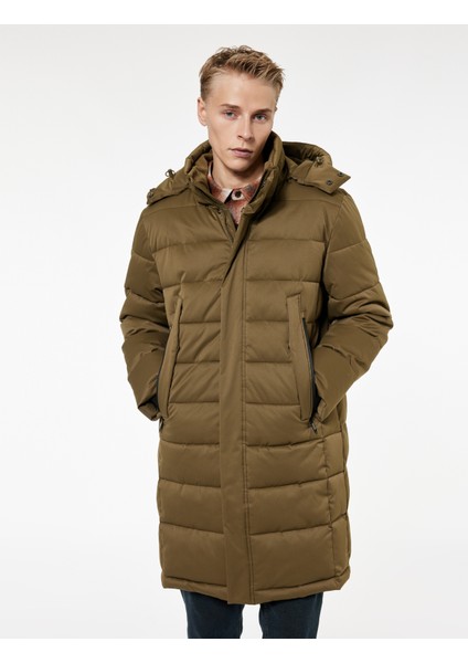 Uzun Kollu Cepli Kapşonlu Uzun Şişme Mont modelleri