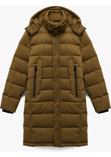 Uzun Kollu Cepli Kapşonlu Uzun Şişme Mont fırsatları