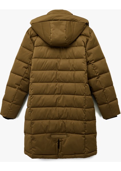 Uzun Kollu Cepli Kapşonlu Uzun Şişme Mont indirimleri