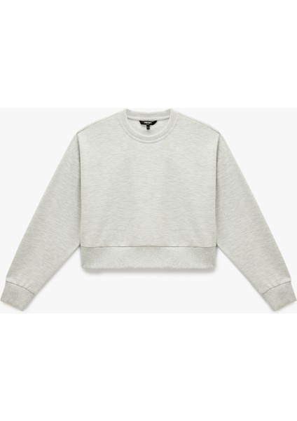 Uzun Kollu Bisiklet Yaka Oversize Crop Spor Sweatshirt