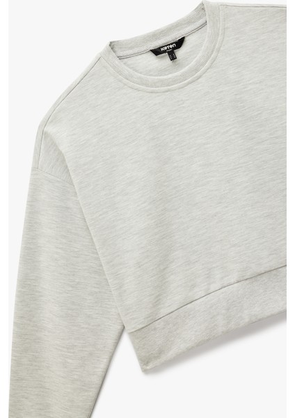 Uzun Kollu Bisiklet Yaka Oversize Crop Spor Sweatshirt modelleri