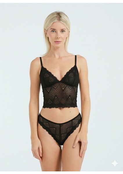 Dantel Detaylı Esnek Bralet & Slip Takımı