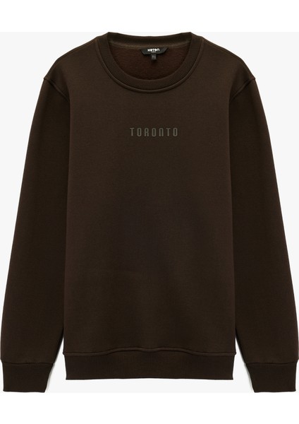 Uzun Kollu Bisiklet Yaka Şardonlu Baskılı Sweatshirt