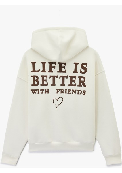 Şardonlu Uzun Kollu Cepli Fermuarlı Köpek Nakış Detaylı Arkası Baskılı Kapüşonlu Sweatshirt fiyatları