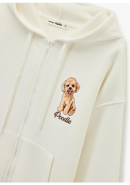 Şardonlu Uzun Kollu Cepli Fermuarlı Köpek Nakış Detaylı Arkası Baskılı Kapüşonlu Sweatshirt modelleri