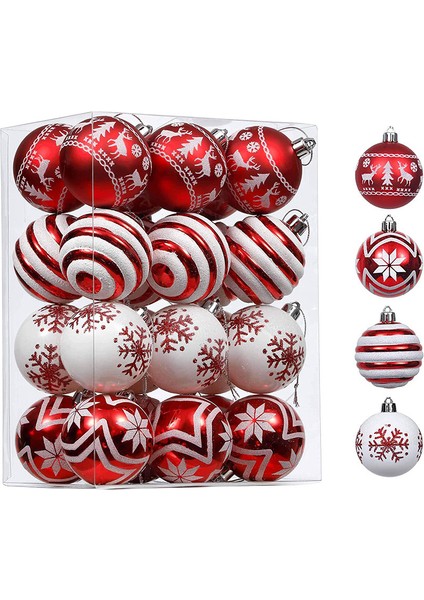 6 Cm'lik 24 Adet Çok Farklı Desenli, Renkli Noel Topu (Yurt Dışından)