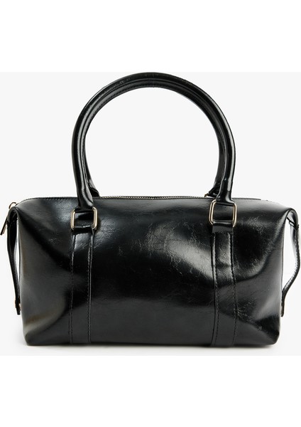 Metal Aksesuarlı Tokalı Fermuarlı Suni Deri El Çantası