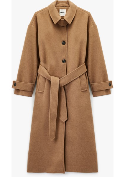 x Şahika Ercümen - Kemerli Kaban Yakası Apoletli Kaşe Uzun Kollu Cepli