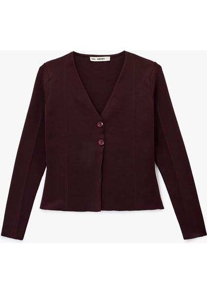 Düğmeli Uzun Kollu V Yaka Triko Hırka