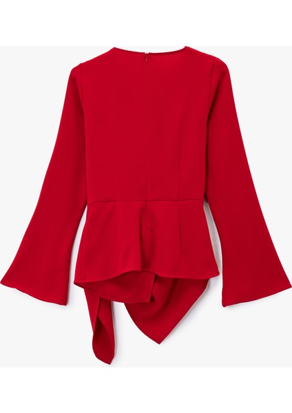 Uzun Kollu Degaje Yaka Metal Aksesuarlı Büzgülü Asimetrik Bluz fiyatları