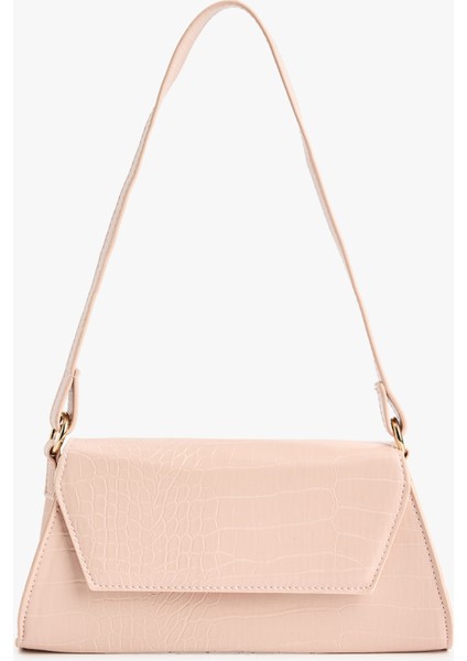 Timsah Derisi Görünümlü Kapaklı Askılı Omuz Çantası