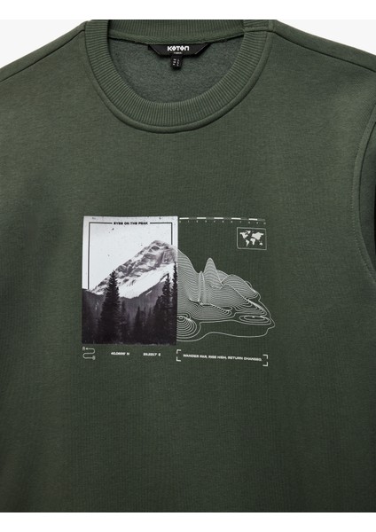 Uzun Kollu Şardonlu Bisiklet Yaka Baskılı Sweatshirt modelleri